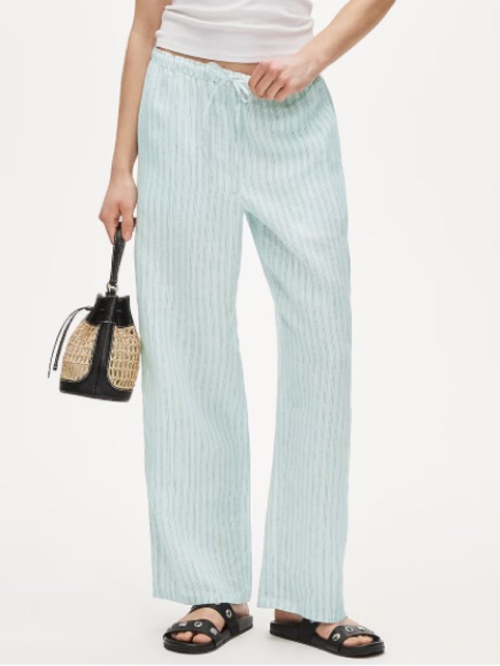 J crew light blue Soleil pant in striped linen